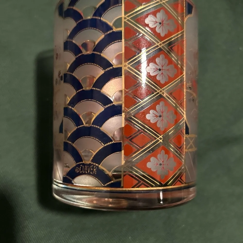 Vintage Culver Imari Double Old Fashioned/ Low Ball Glasses 22K Gold